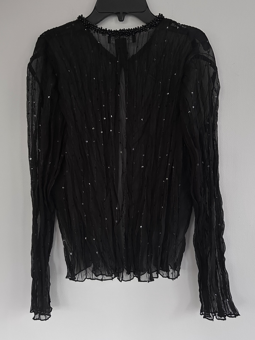 Vintage Black Sheer Mesh Sequin Beaded 90s Statement Topper Evening Jacket Sz 10 - Picture 15 of 15